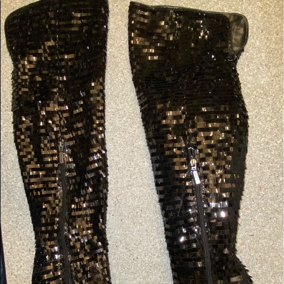 Dereon Wild Beyoncé Black Sequins Thigh High Platform Boots - Picture 4 of 13